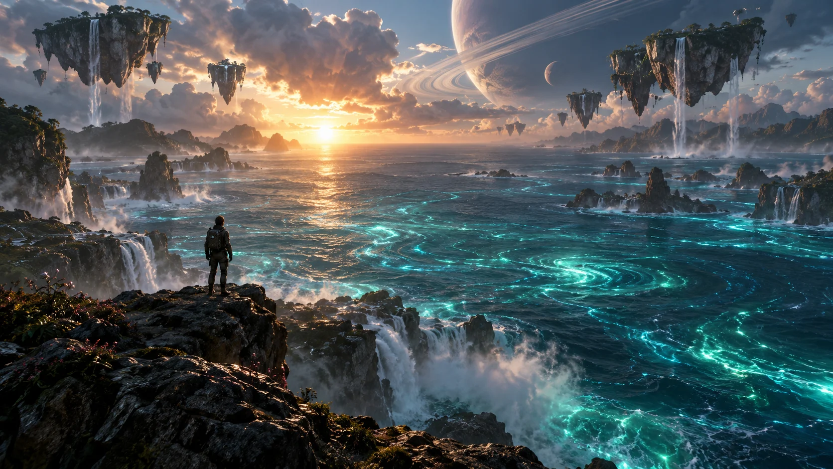 Cinematic bioluminescent ocean world created with RI